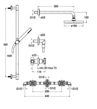 CROSS ROAD CRICR161 - Wall-mounted shower panel with overhead shower by CRISTINA Rubinetterie - view 3
